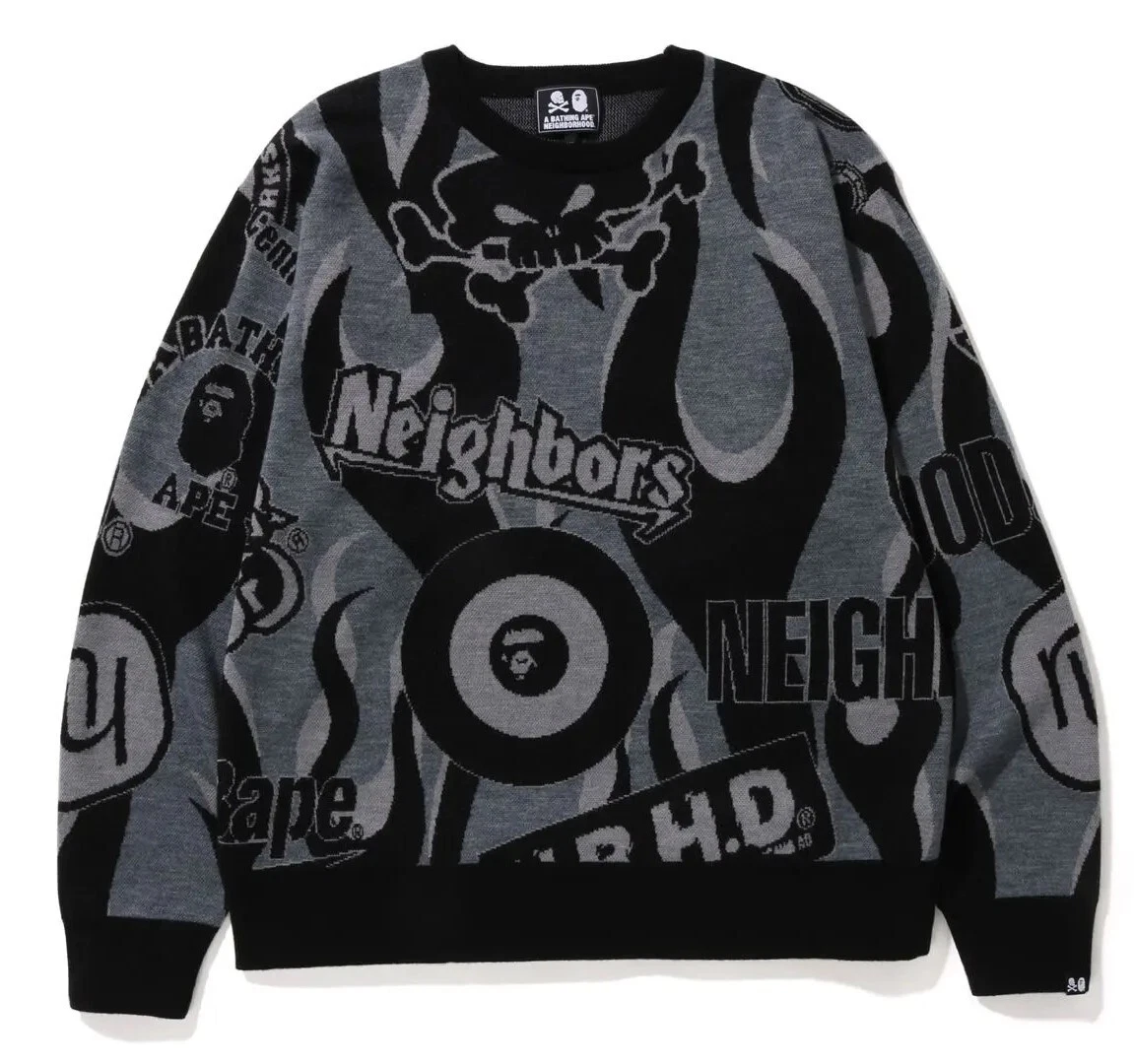 Bape x NEIGHBORHOOD Relaxed Fit Knit Black 1J23 120 901 Size XL
