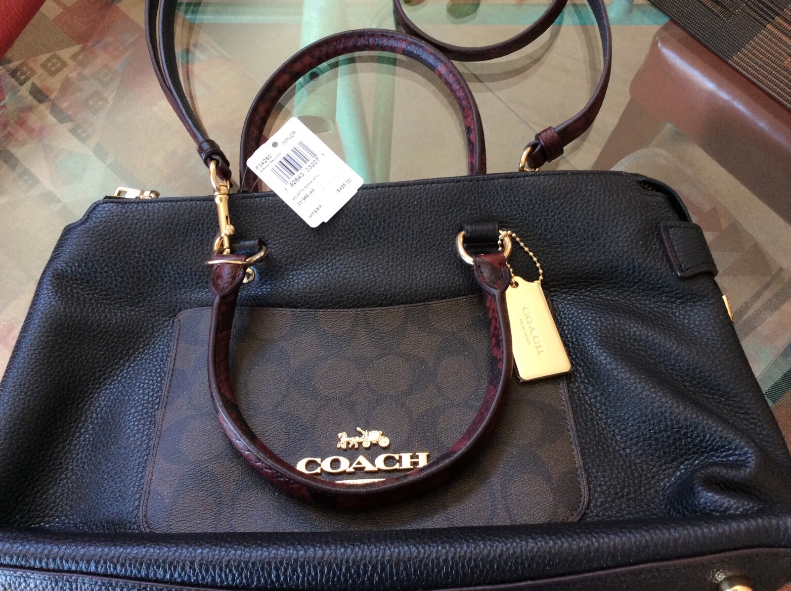 New black leather coach purse eBay