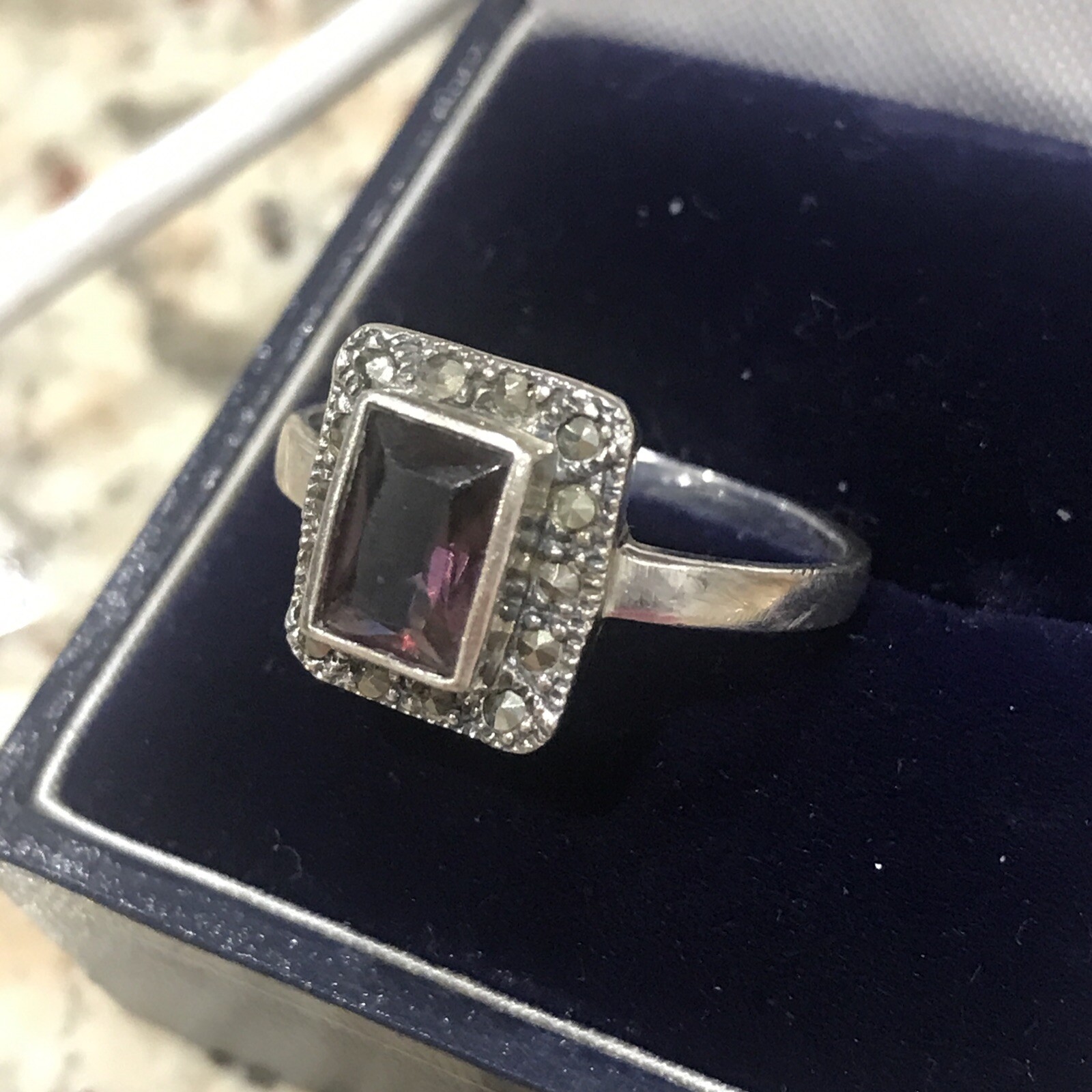 Vintage Solid Silver Ring Marcasite set into Art … - image 2