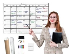 Large Dry or Wet Erase Laminated Monthly Wall Calendar Planner 24 x 36 Inches 