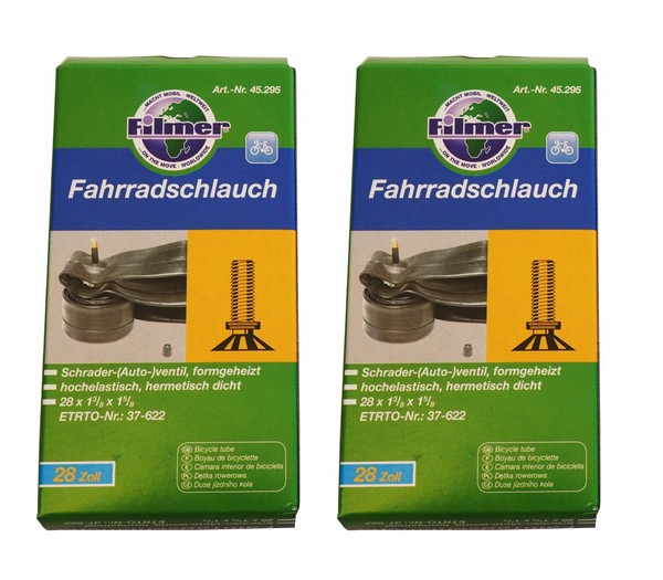 2 X Fahrradschlauch 28 Zoll Mit Autoventil, Schraderventil 28 X 1 3/8 X 1 5/8-image
