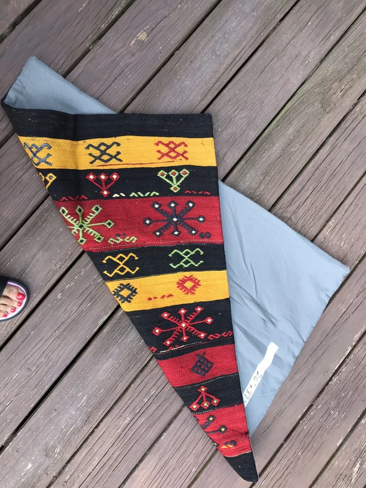 Funda de almohada turca Kilim almohada hecha de alfombra tejida a mano vintage 26x37"  Foto 3 de 4