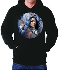 Hoodie Native Woman  Wolf Hoodies Hooded Sweatshirt