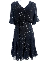 NWT White House Black Market Fit and Flare Women's Dress Size 10 Black Gold