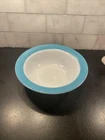 VINTAGE Pyrex Milk Glass Double Tough 9" Serving Vegetable Bowl Aqua Rim