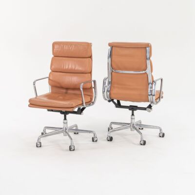2004 Herman Miller Eames Soft Pad Executive Desk Chairs in Tan Leather 3x Avail
