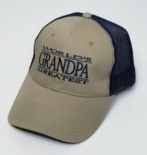World's Greatest Grandpa Mesh Trucker Snapback Cap Hat OSFA Khaki Blue New