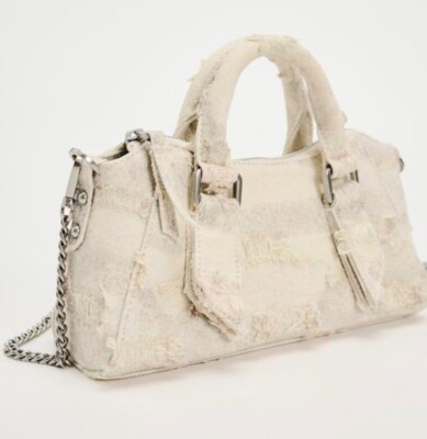 ZARA DISTRESSED FABRIC CITY BAG BNWT ECRU