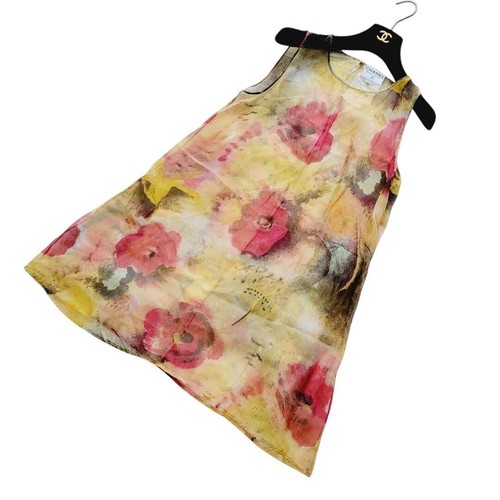 CHANEL Dress Silk Chiffon Camellia Dress with Scarf Size 38 Women's Auth