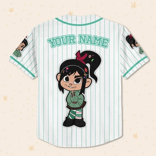 Custom Disney Wreck it Ralph Vanellope Simple Stripe, Custom Baseball Jersey