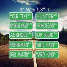 Personalized Street Sign Patch 4" x 1.3" Embroidered Iron-on Applique Biker MC