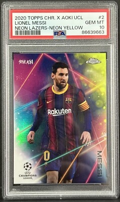 2020 Topps Chrome X Steve Aoki UCL Lionel Messi Neon Lazers Yellow