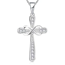 Cross Necklace Sterling Silver Infinity Crucifix Pendant Cubic Zirconia Jewelry