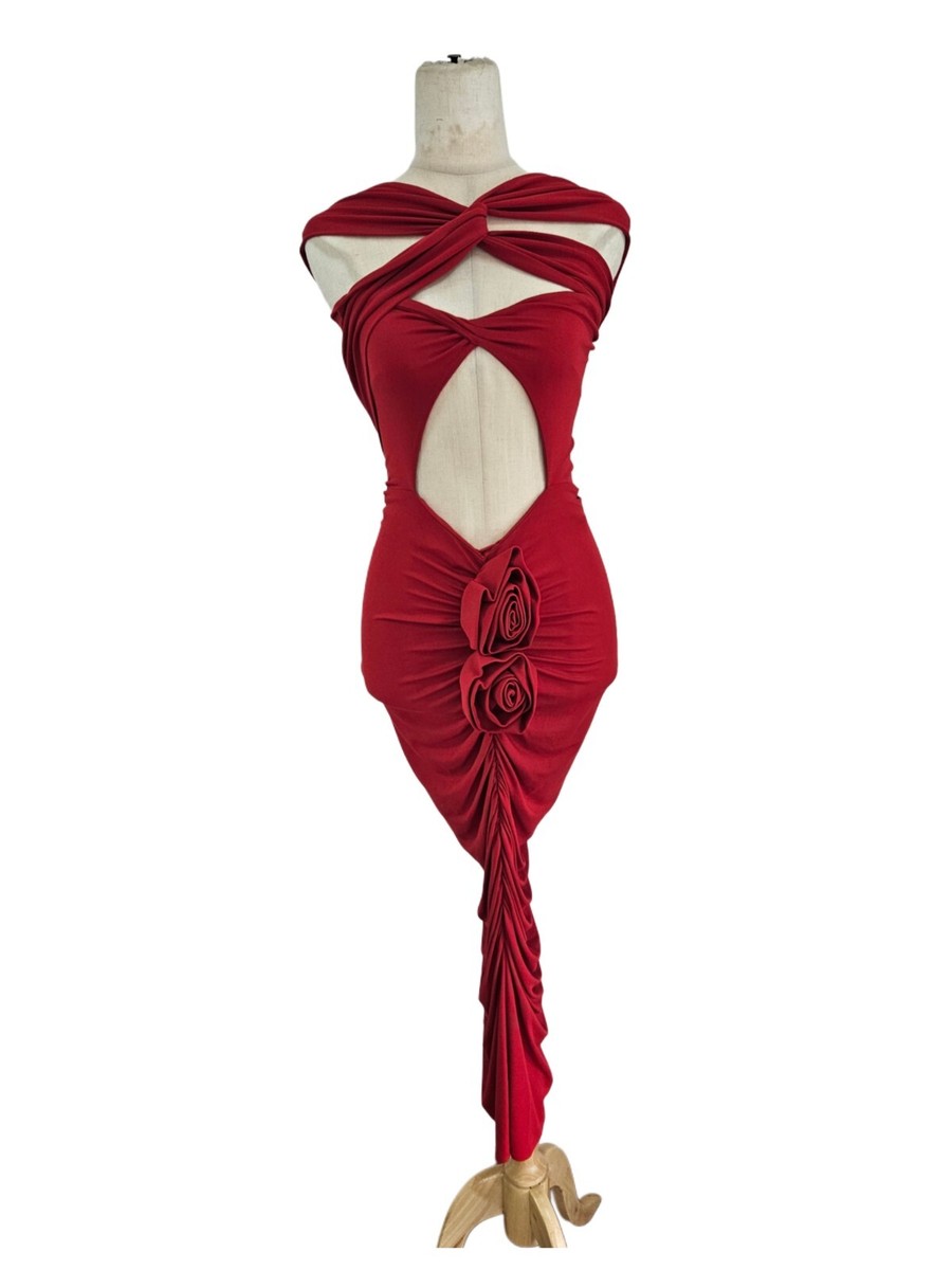 Magda Butrym Red Floral Applique Long Dress