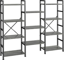Triple Bookshelf Bookcase W/ 11 Open Display Shelves Wide Book Shelf Book Case