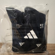 Adidas Men's Crew Socks, Size Medium Men's 5-8 , Black, Pack Of 6  NEW