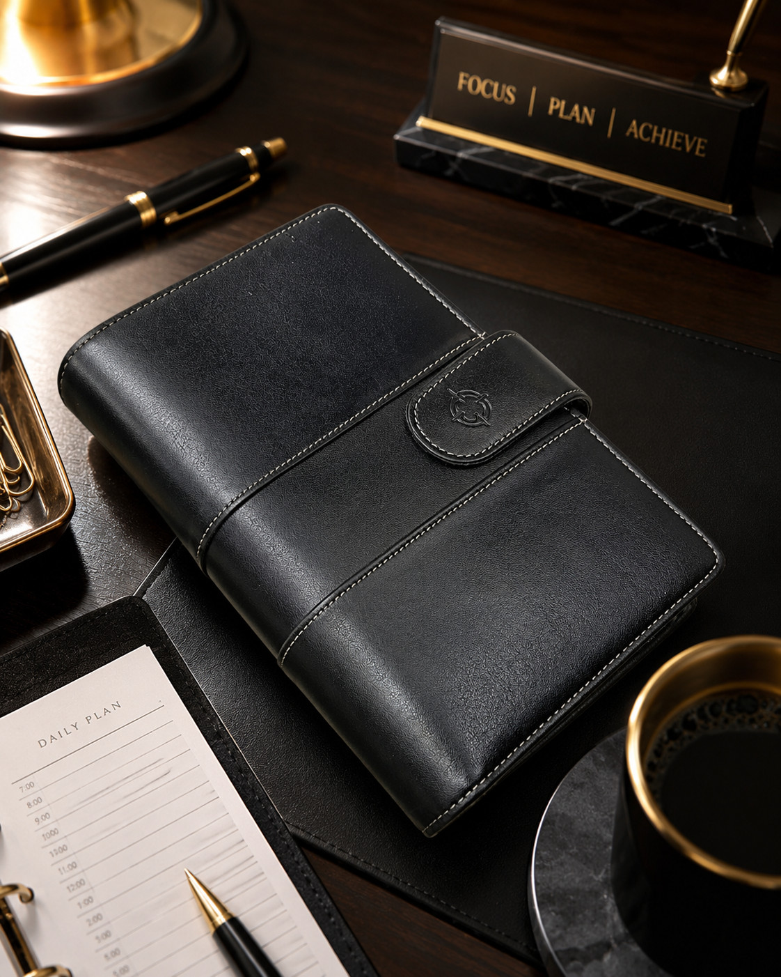 Franklin Covey Black Leather Compact Zip Planner Binder Orga