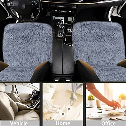 Fundas de asiento de piel de oveja, diseño elegante tamaño completo cojín de asiento de coche suave largo lana gris Foto 4 de 4