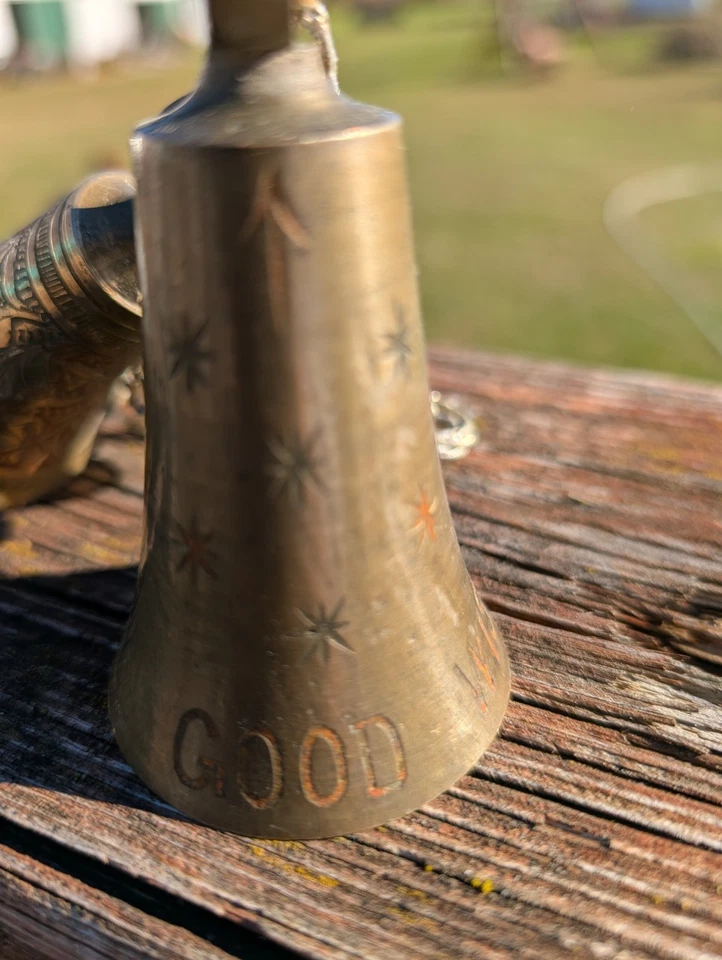 Vintage Brass Bells of Sarna India Etched Graduated "With All Good Wishes" - Image 4 of 4