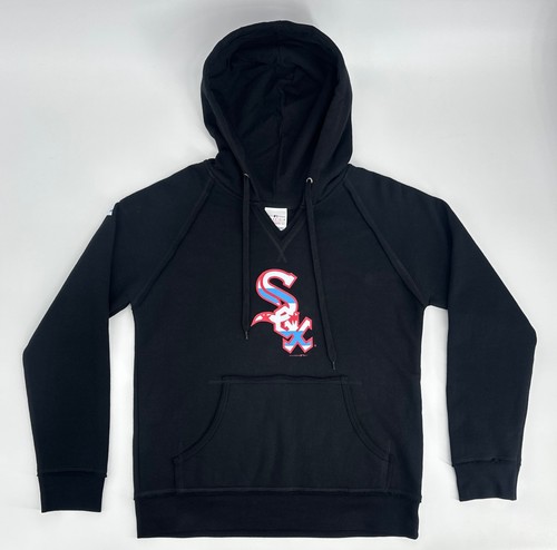 Chicago White Sox Hoodie Womens Medium Black MLB Genuine Flag Center Logo Retro