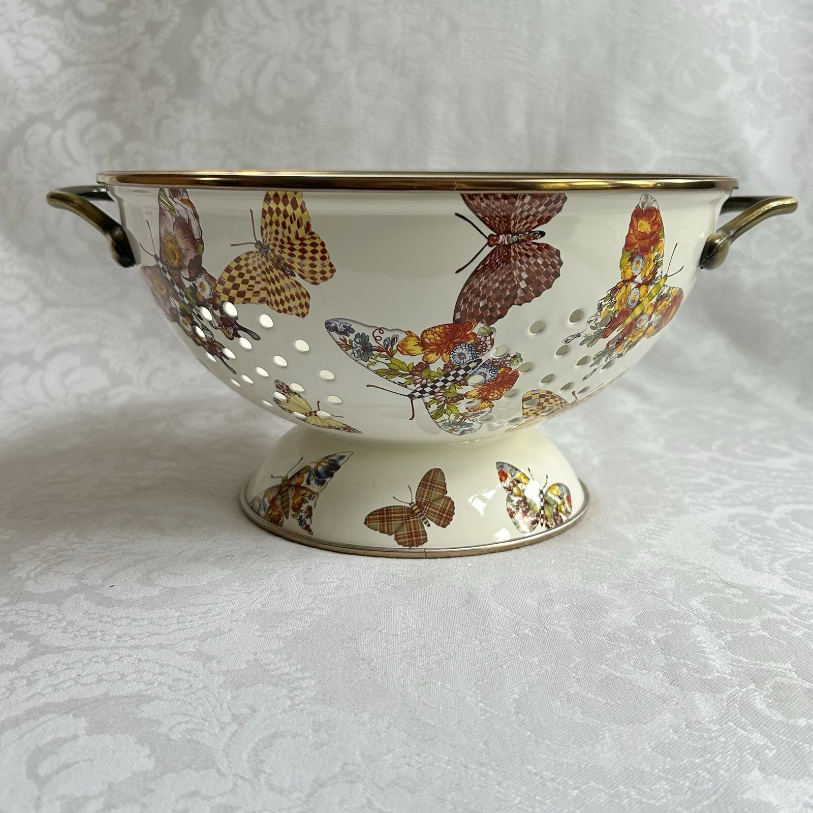 MacKenzie Childs Enamel BUTTERFLY GARDEN Large COLANDER New No Box m26-5