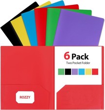 Plastic Folders with Pockets, 6 Pack Document Assorted Colors