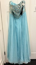 Light Blue Strapless Sequin Chiffon Gown, Long Formal Dress, Women's