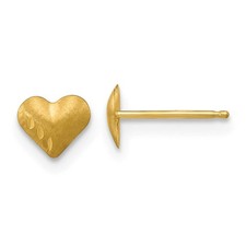 Kids 14k Yellow Gold Small Satin and Diamond-Cut Puffed Heart Earrings
