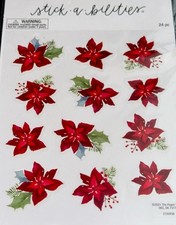 CHRISTMAS POINTSETTIA  30  STICKERS              2 SHEETS  GLITTER  FANCY  BEAUTIFUL  