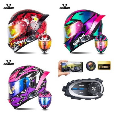 Bluetooth DOT Helmet with Intercom System and Camera for Motorbike Riders