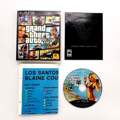 Grand Theft Auto V (Sony PlayStation 3, 2013) Complete w/ Map Tested & Works