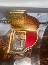 Vintage Porcelain & Gold Metal Grand Piano Musical Trinket Box Japan Roses