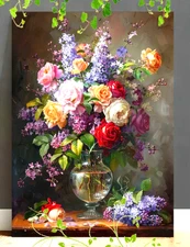 CANVAS WRAPPED- Wooden Framed Digital Print Art, Vase of Colorful Flowers, 12x18