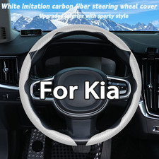 For Kia White Steering Wheel Cover Carbon Fiber Breathable Anti-slip 1537-38cm