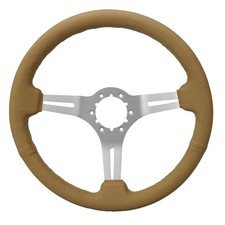 1963-1982 Corvette Tan Leather 14 3 Spoke Brush Aluminum Steering Wheel