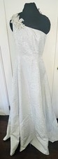 Women's Silver One Shoulder Flower Embellishment Formal Gown Size 6