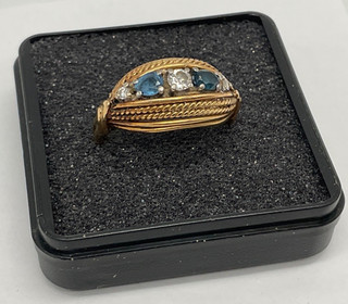 hl bü6#Im Auftrag: Vintage Kuppelring 750 / 18K Gelbgold Bicolor Saphir Diamant