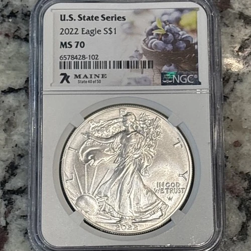 2022 AMERICAN SILVER EAGLE MAINE 40 OF 50 U.S. STATE SERIES 1 OZ NGC MS 70