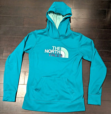 The North Face Womens Blue Logo Fleece Pullover Hoodie Size S Hood Pockets