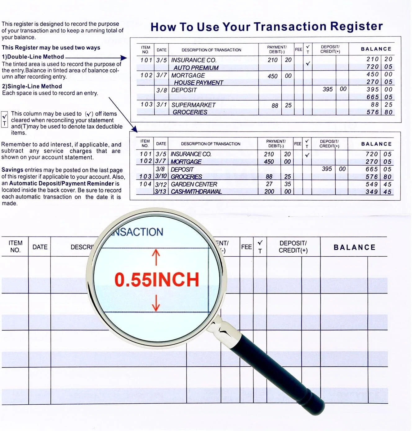 как выглядит Larger Lines 20 Pack Checkbook Register, Check Registers for Personal Use, Blank фото