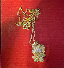 Brass Rhodium Rhinestone Pav Hello Kitty Charm Pendant Cable Chain Necklace