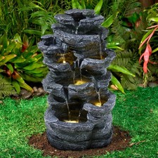 Solar Garden Waterfall Fountain Multi Tier Outdoor Rock Water Feature Decor