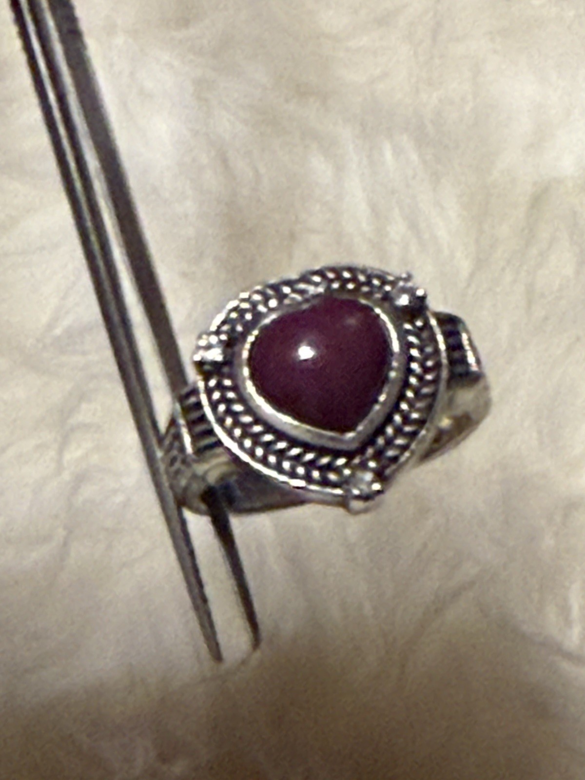 Cabochon Ruby Heart Shaped Ring Diamond Accents S… - image 1
