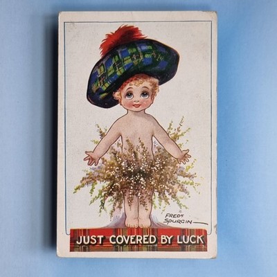 Comic Postkarte 1918 Fred Spurgin Wee Scottie Heather Tartan Tam O'Shanter Glück