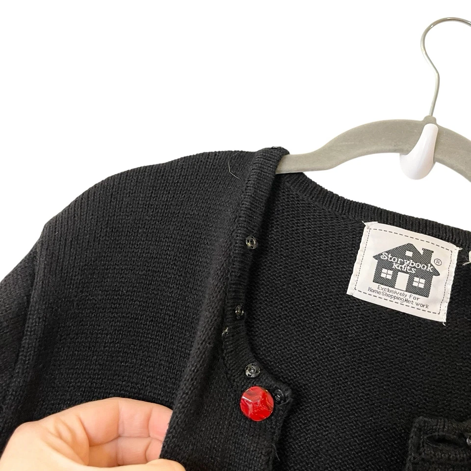 Storybook Knits Fabulous Long Button Embellished Cardigan Sweater Solid Black M - Image 3 of 4