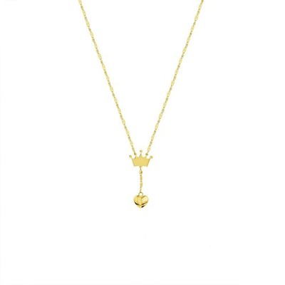 Krone und gepufftes Herz Baby Kinder Halskette echt 14K Gelbgold