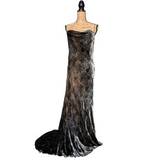 Vestido Sirena Años 90 Y2K Monzón Gótico Largo Terciopelo Corte Sesgado Reino Unido 18/20 (US 16)
