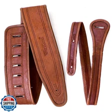 WerKens Genuine Leather Guitar Strap 3″ Inch Wide, Adjustable Padded, Vintage