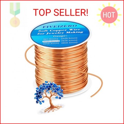 FIVEIZERO 82ft 20 Gauge Copper Wire for Jewelry Making, Pure Dead Soft Bare Copp