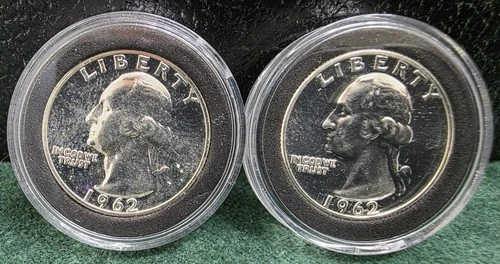 Lot of Two (2) Dazzling 1962-P Proof Washington Quarters, 90% Silver